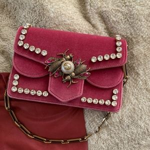 Gucci Broadway Bee Velvet Shoulder Bag